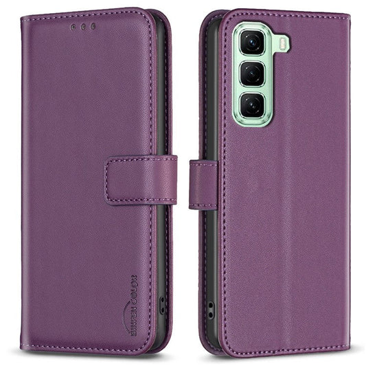 BINFEN COLOR BF17 For Infinix Hot 50 5G Case Wallet Folio Flip Leather Cover - Dark Purple
