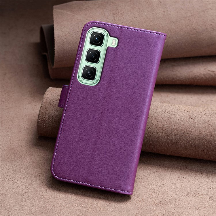 BINFEN COLOR BF17 For Infinix Hot 50 5G Case Wallet Folio Flip Leather Cover - Dark Purple