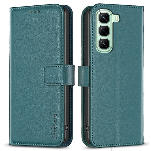 BINFEN COLOR BF17 For Infinix Hot 50 5G Case Wallet Folio Flip Leather Cover - Green