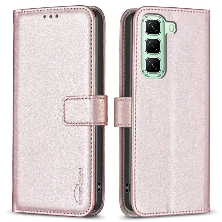 BINFEN COLOR BF17 For Infinix Hot 50 5G Case Wallet Folio Flip Leather Cover - Rose Gold