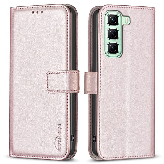 BINFEN COLOR BF17 For Infinix Hot 50 5G Case Wallet Folio Flip Leather Cover - Rose Gold