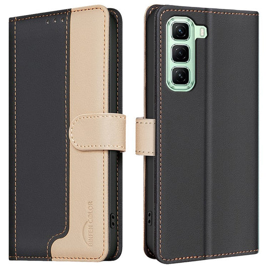 BINFEN COLOR BF33 for Infinix Hot 50 5G Leather Case Splicing Color RFID Blocking - Black