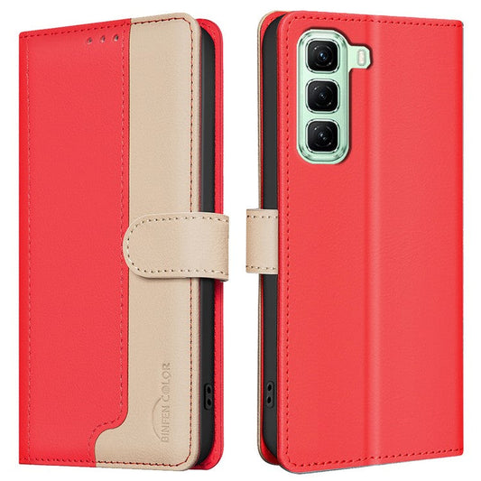BINFEN COLOR BF33 for Infinix Hot 50 5G Leather Case Splicing Color RFID Blocking - Red