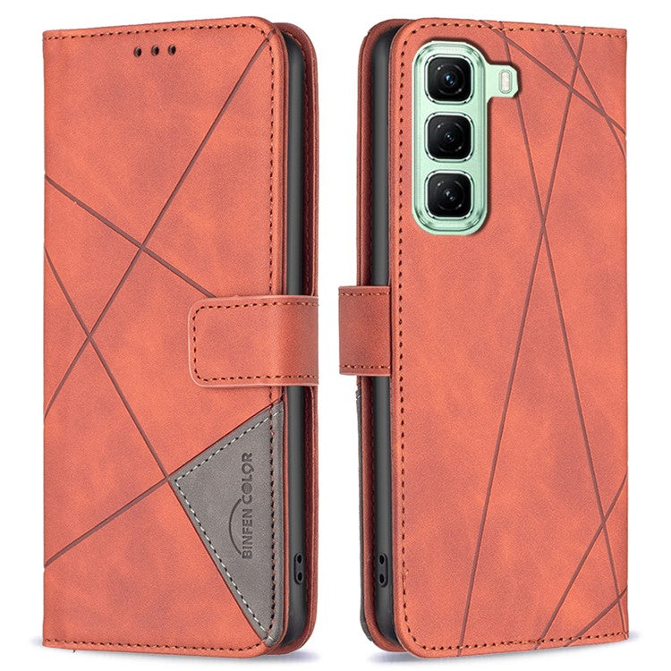 BINFEN COLOR BF05 For Infinix Hot 50 5G Case Leather Phone Cover Wallet Stand - Brown