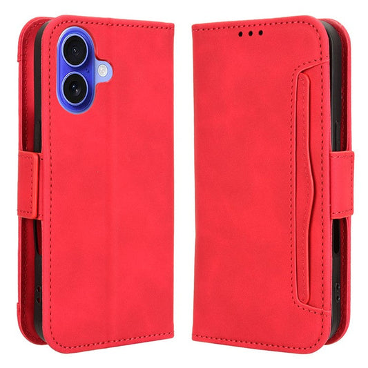 For iPhone 16 Plus Leather Case Phone Wallet Cover with Multiple Card Slots - Red