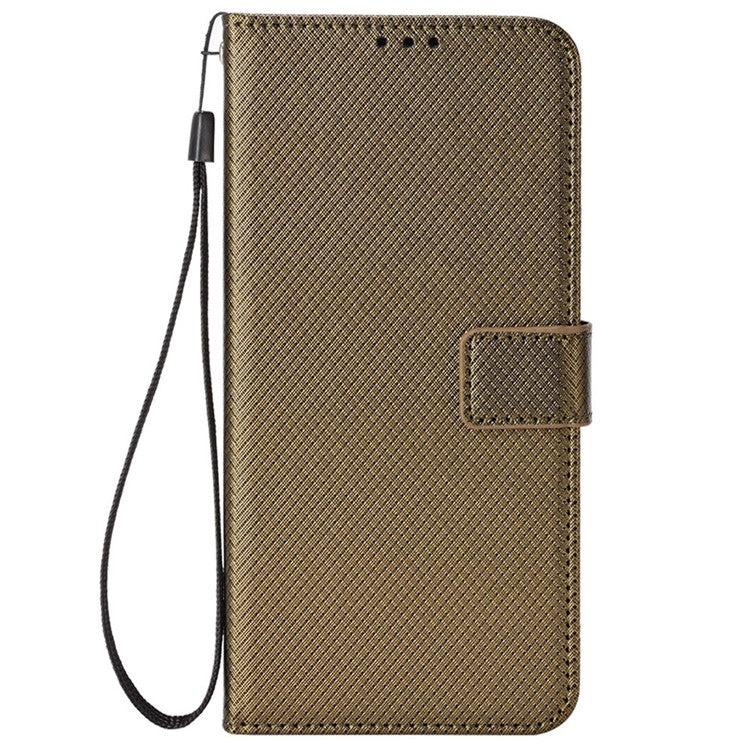 For iPhone 16 Plus Case PU Leather Diamond Texture Wallet Phone Cover - Brown