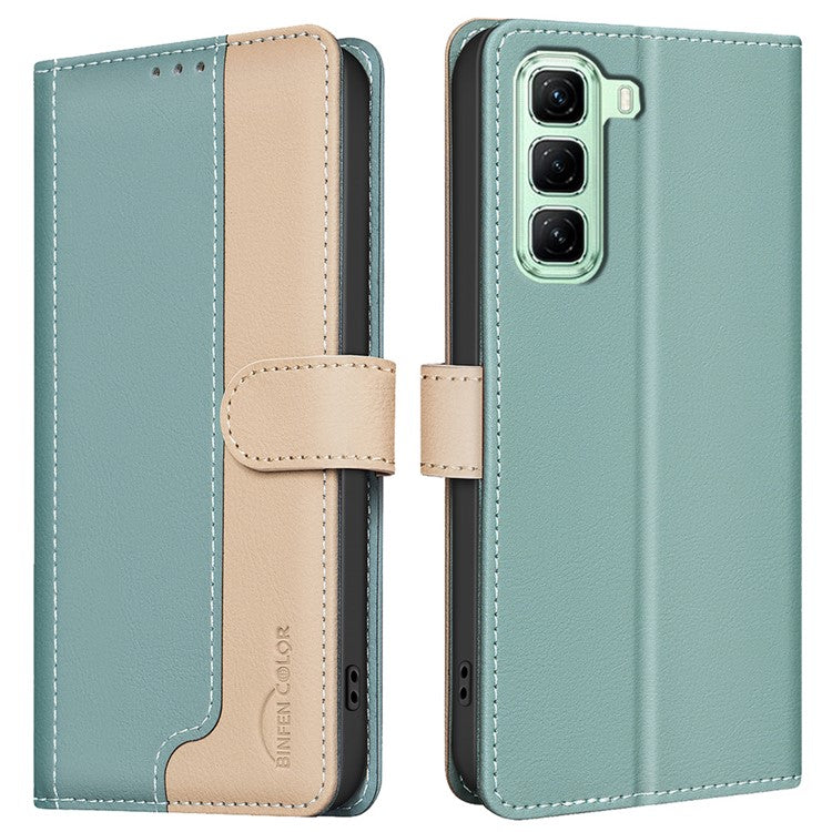 BINFEN COLOR BF33 for Infinix Hot 50 4G Leather Case Splicing Color RFID Blocking - Green