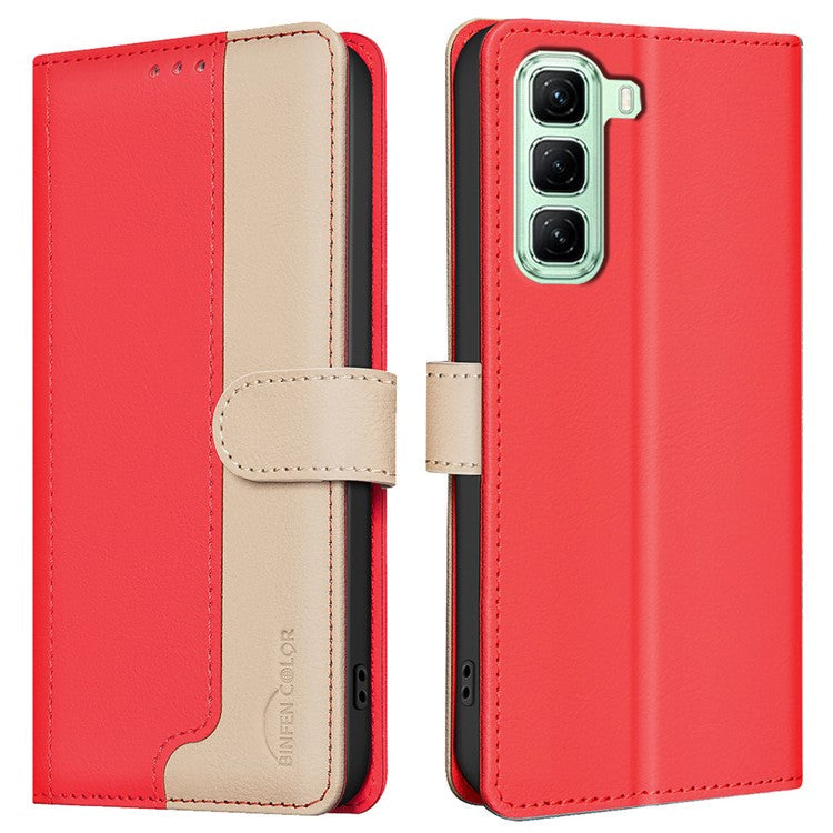 BINFEN COLOR BF33 for Infinix Hot 50 4G Leather Case Splicing Color RFID Blocking - Red