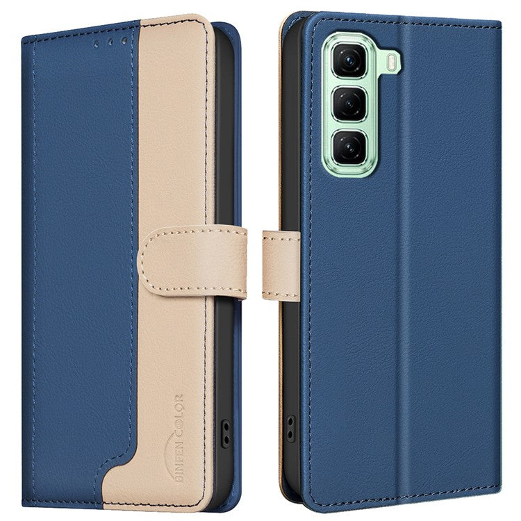BINFEN COLOR BF33 for Infinix Hot 50 4G Leather Case Splicing Color RFID Blocking - Blue