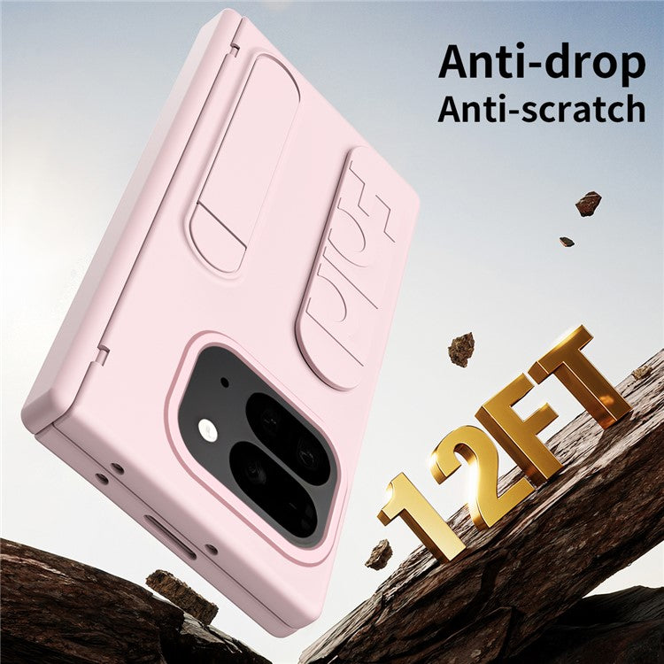 For Google Pixel 9 Pro Fold 5G Case Kickstand Wristband PC Phone Cover with Tempered Glass Film - Pink