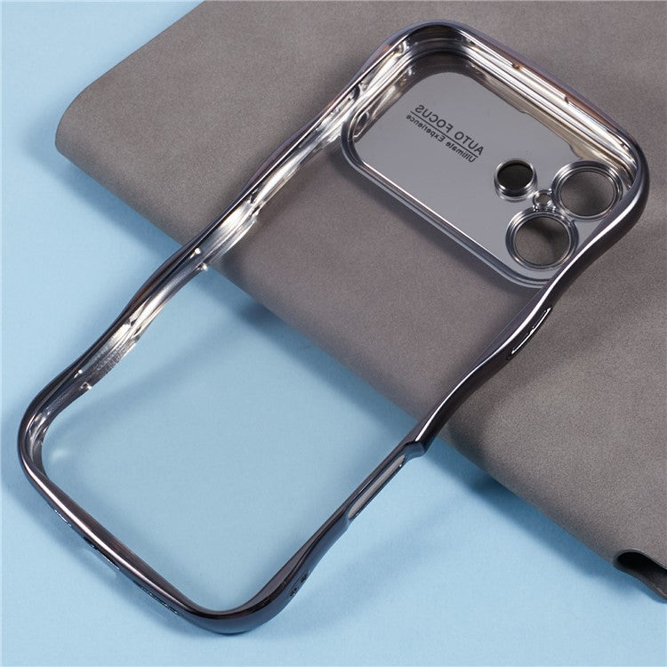For iPhone 16 Plus Case Electroplating Curly Frame TPU Clear Phone Cover - Black