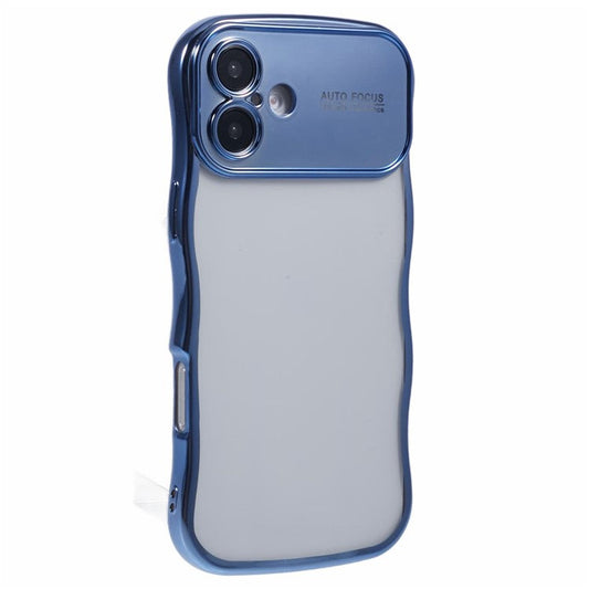 For iPhone 16 Plus Case Electroplating Curly Frame TPU Clear Phone Cover - Blue