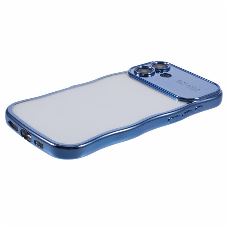 For iPhone 16 Plus Case Electroplating Curly Frame TPU Clear Phone Cover - Blue