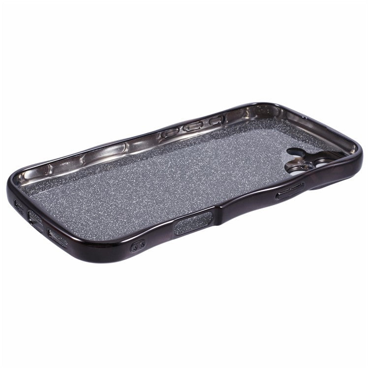 For iPhone 16 Case Electroplating Curly Frame TPU Glitter Phone Cover Large Window - Black