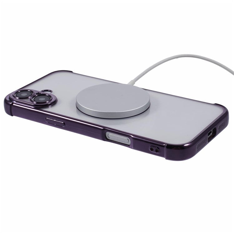 For iPhone 16 Case Compatible with MagSafe Electroplating TPU Clear Phone Cover - Dark Purple