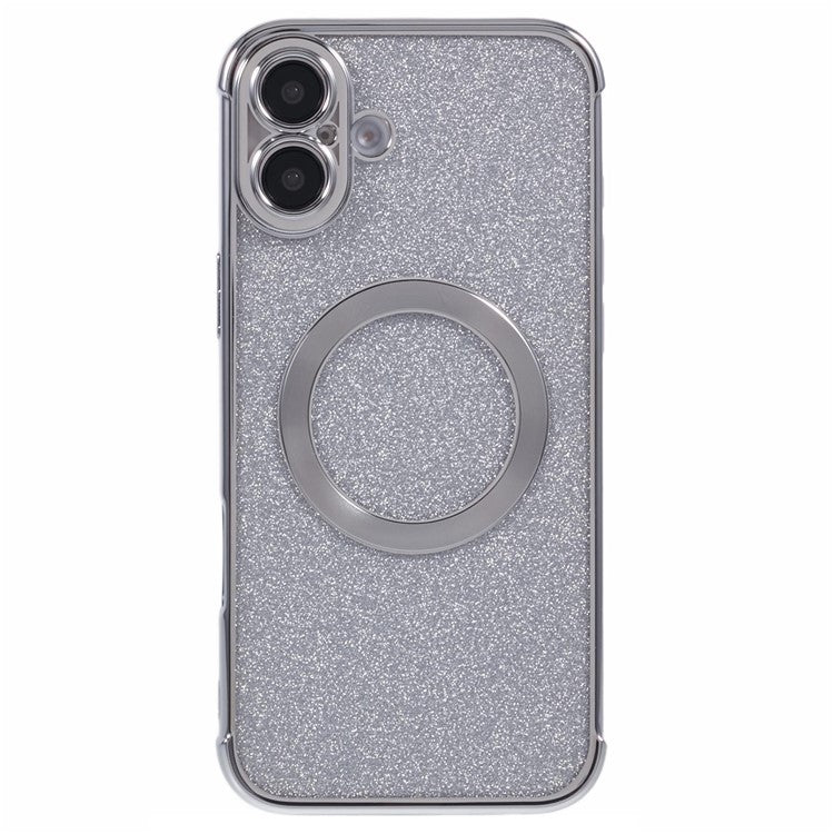 For iPhone 16 Plus Case Electroplating Glitter TPU Clear Phone Cover Compatible with MagSafe - Silver