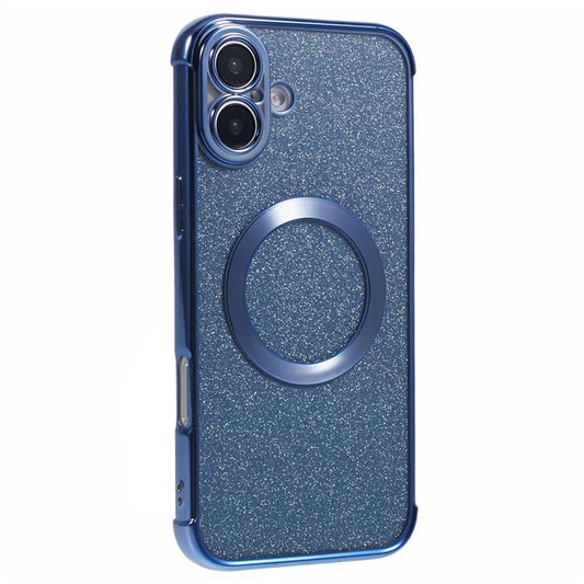 For iPhone 16 Plus Case Electroplating Glitter TPU Clear Phone Cover Compatible with MagSafe - Blue