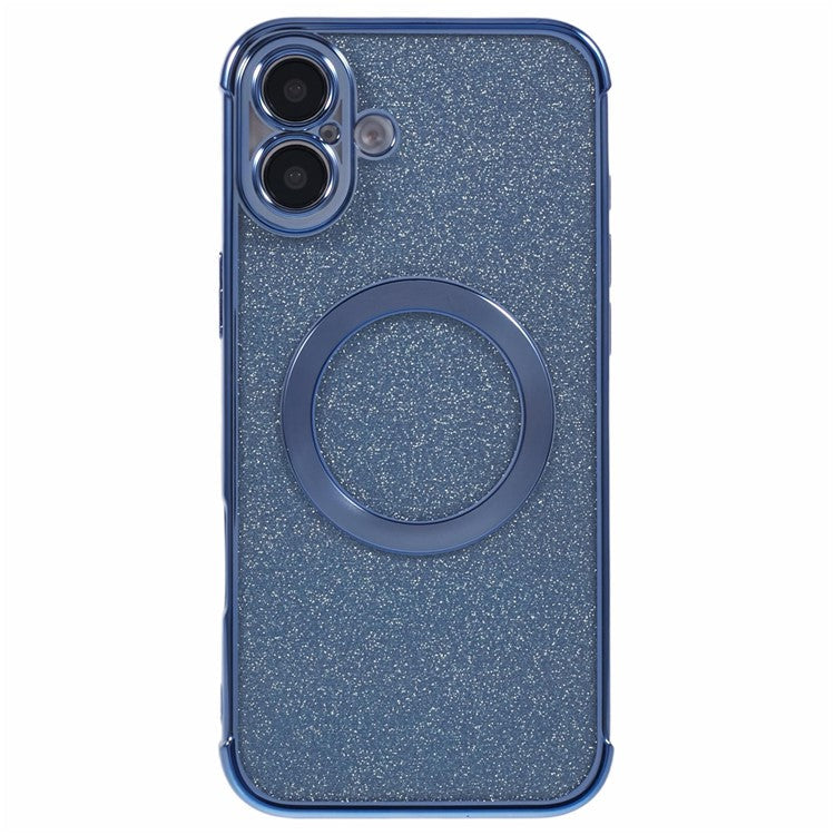 For iPhone 16 Plus Case Electroplating Glitter TPU Clear Phone Cover Compatible with MagSafe - Blue