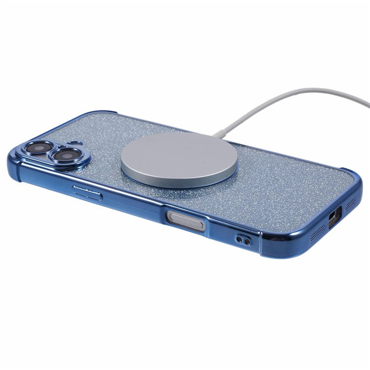 For iPhone 16 Plus Case Electroplating Glitter TPU Clear Phone Cover Compatible with MagSafe - Blue