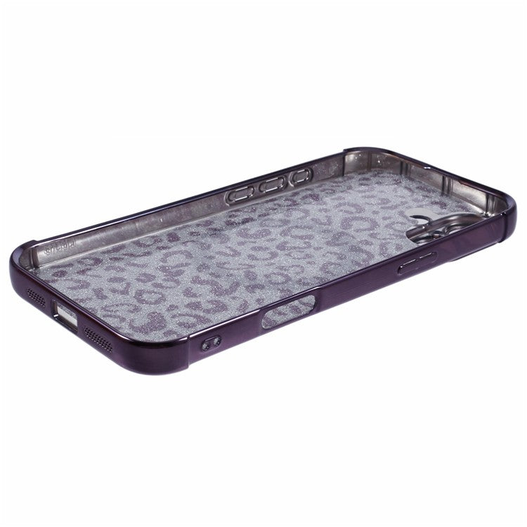 For iPhone 16 Plus Case Compatible with MagSafe Sparkly Leopard Print Clear TPU Phone Cover - Dark Purple