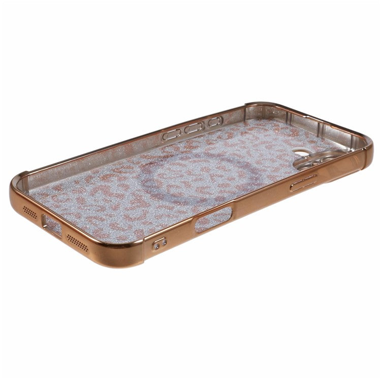 For iPhone 16 Plus Case Compatible with MagSafe Sparkly Leopard Print Clear TPU Phone Cover - Gold