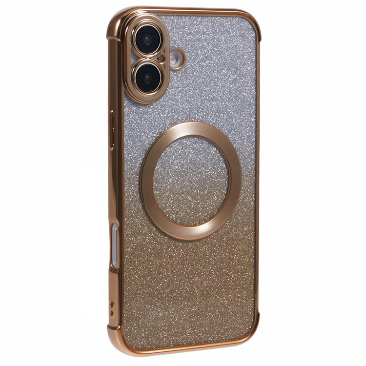 For iPhone 16 Plus Case Compatible with MagSafe Electroplating TPU Gradient Glitter Phone Cover - Gold