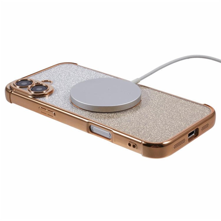 For iPhone 16 Plus Case Compatible with MagSafe Electroplating TPU Gradient Glitter Phone Cover - Gold