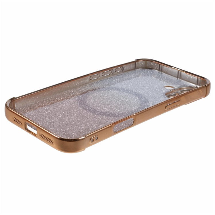 For iPhone 16 Plus Case Compatible with MagSafe Electroplating TPU Gradient Glitter Phone Cover - Gold