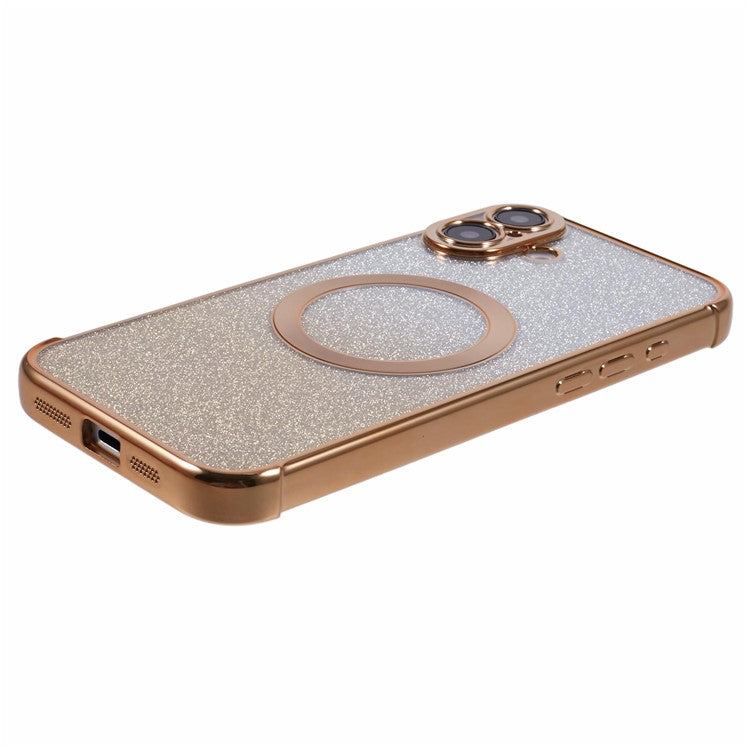 For iPhone 16 Plus Case Compatible with MagSafe Electroplating TPU Gradient Glitter Phone Cover - Gold