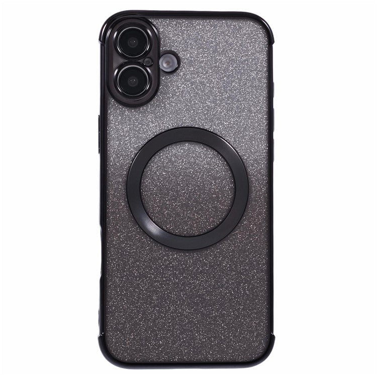 For iPhone 16 Case Compatible with MagSafe Electroplating TPU Gradient Glitter Phone Cover - Black