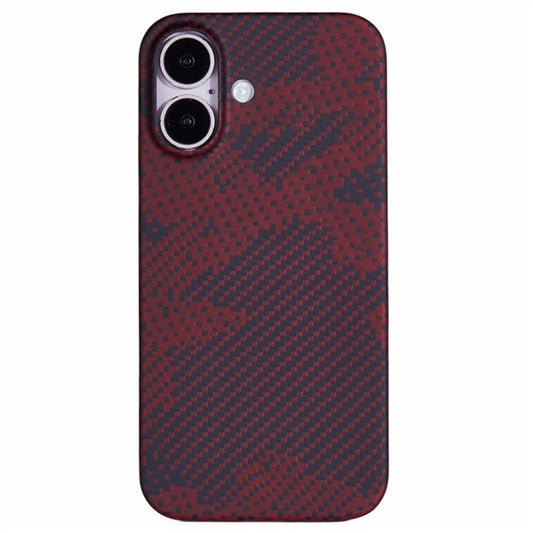 For iPhone 16 Plus Case Ultra-Thin Camouflage Red Aramid Fiber Phone Cover (Big Lens Hole)