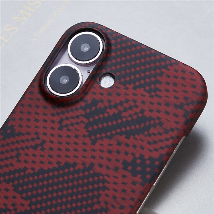 For iPhone 16 Plus Case Ultra-Thin Camouflage Red Aramid Fiber Phone Cover (Big Lens Hole)
