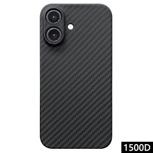 For iPhone 16 Plus Case 1500D Coarse Texture Aramid Fiber Phone Cover Precision Cut-Out - Black