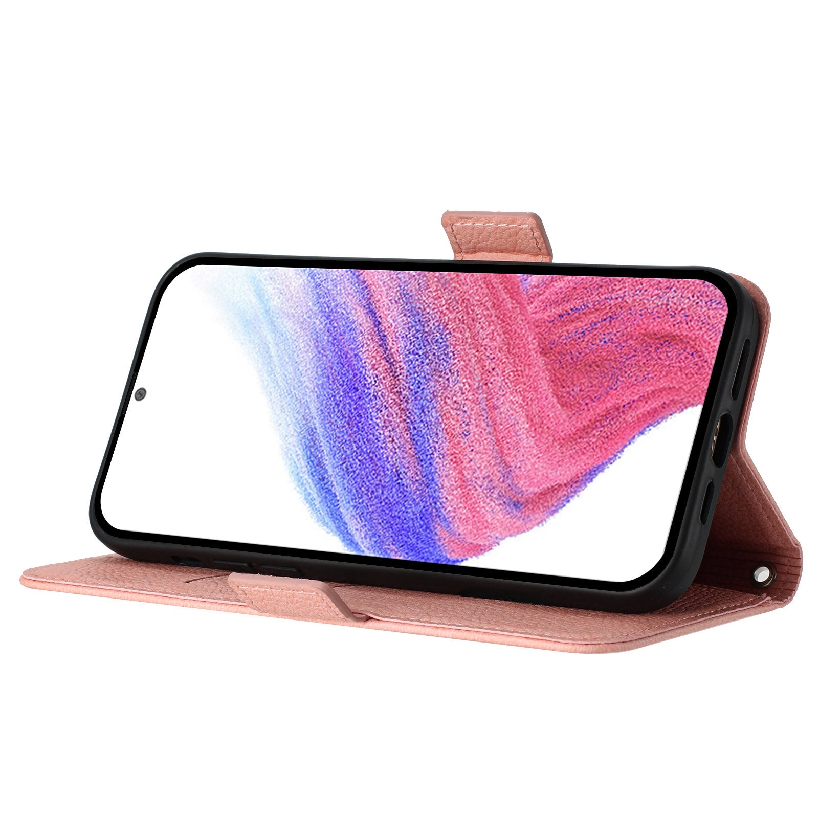 For Samsung Galaxy A16 5G / A16 4G Case Rose Imprinted RFID Blocking Leather Phone Cover with Strap - Pink