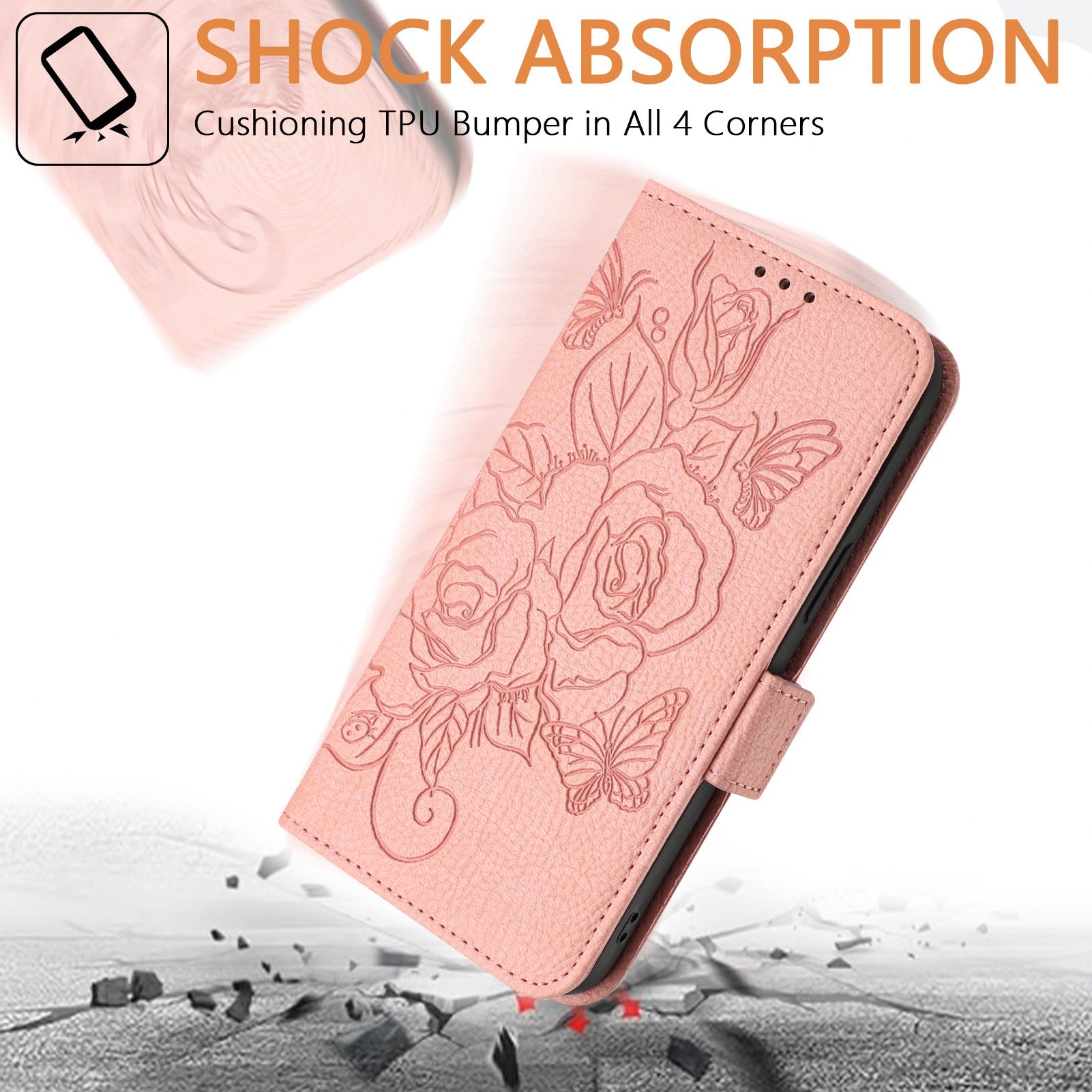 For Samsung Galaxy A16 5G / A16 4G Case Rose Imprinted RFID Blocking Leather Phone Cover with Strap - Pink