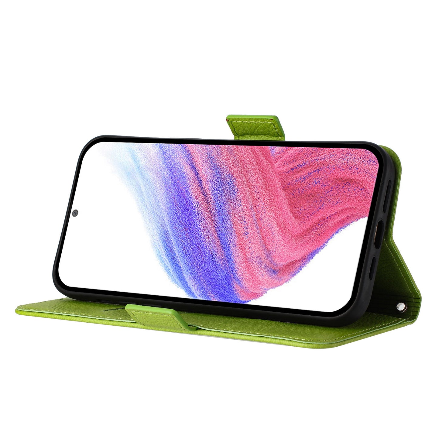 For Samsung Galaxy A16 5G / A16 4G Case Rose Imprinted RFID Blocking Leather Phone Cover with Strap - Green