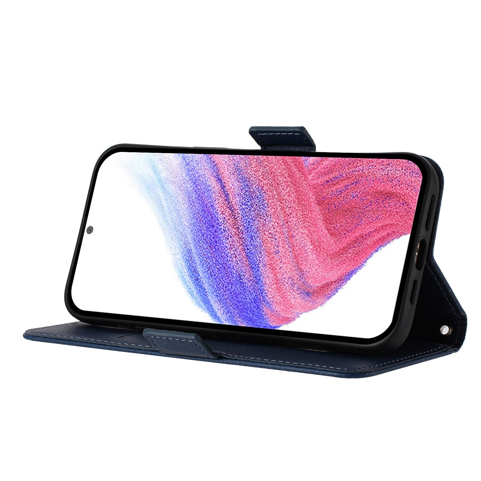 For Samsung Galaxy A16 5G / A16 4G Case Rose Imprinted RFID Blocking Leather Phone Cover with Strap - Dark Blue