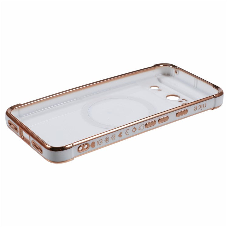 For Google Pixel 8 Case Compatible with MagSafe Electroplated TPU Phone Cover Hollow Love Hearts - Ivory White