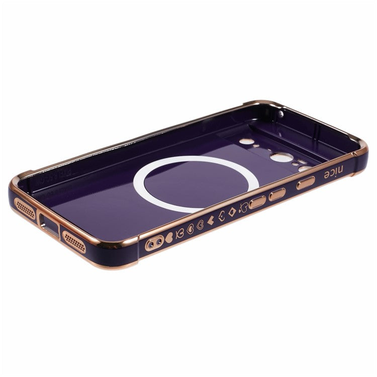For Google Pixel 8 Case Compatible with MagSafe Electroplated TPU Phone Cover Hollow Love Hearts - Dark Purple