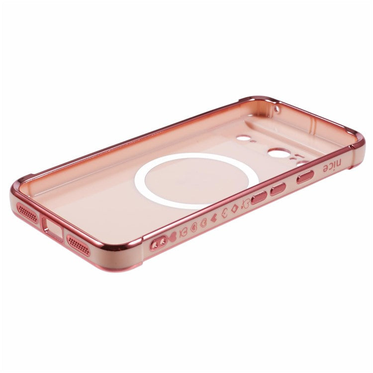 For Google Pixel 8 Case Compatible with MagSafe Electroplated TPU Phone Cover Hollow Love Hearts - Rose Pink