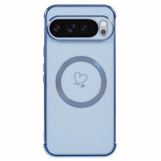 For Google Pixel 9 Pro XL Case Compatible with MagSafe Electroplated TPU Phone Cover Hollow Love Hearts - Blue