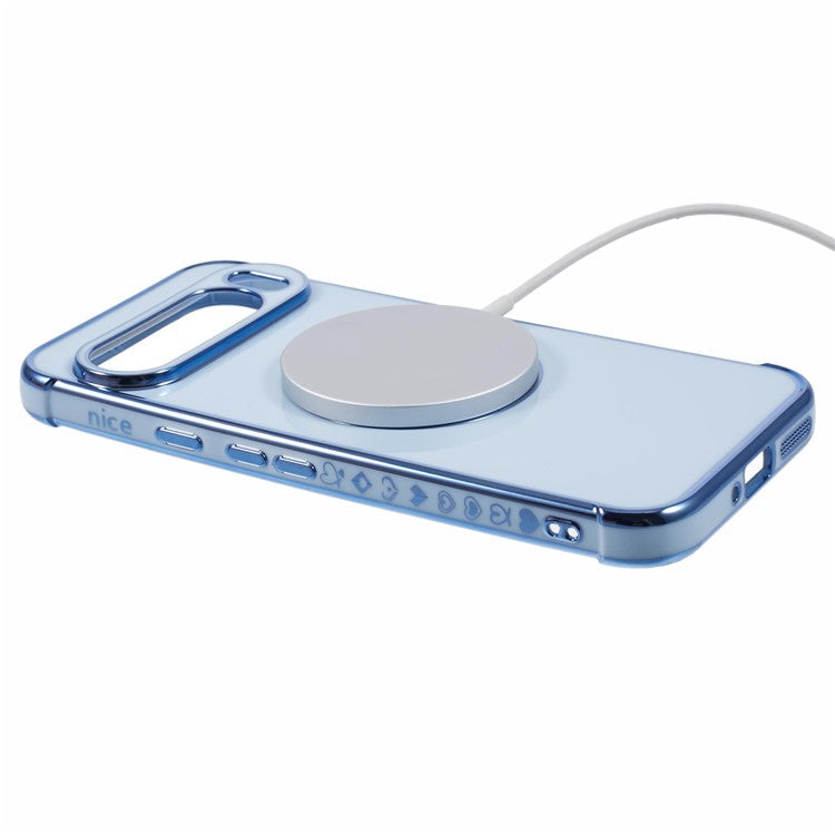 For Google Pixel 9 Pro XL Case Compatible with MagSafe Electroplated TPU Phone Cover Hollow Love Hearts - Blue