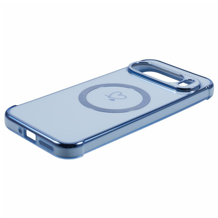 For Google Pixel 9 Pro XL Case Compatible with MagSafe Electroplated TPU Phone Cover Hollow Love Hearts - Blue