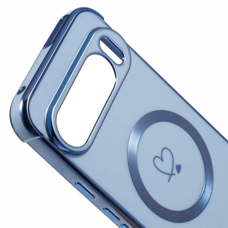 For Google Pixel 9 Pro XL Case Compatible with MagSafe Electroplated TPU Phone Cover Hollow Love Hearts - Blue