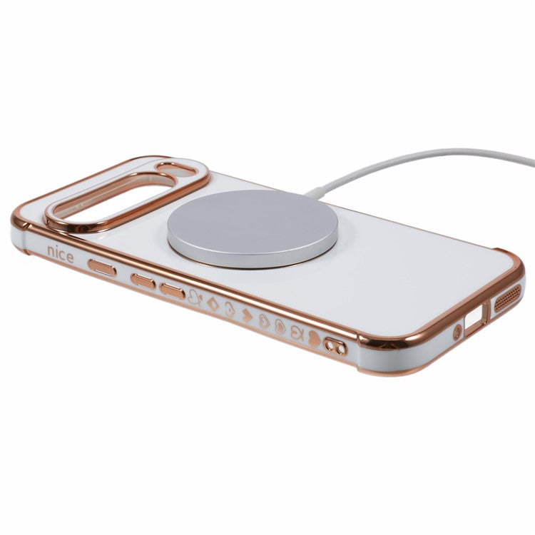 For Google Pixel 9 Pro XL Case Compatible with MagSafe Electroplated TPU Phone Cover Hollow Love Hearts - Ivory White