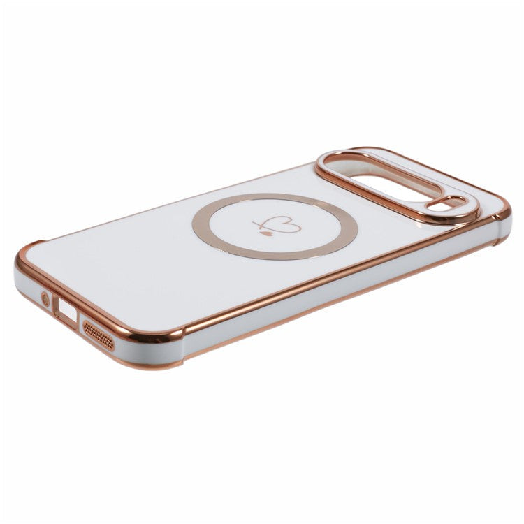 For Google Pixel 9 Pro XL Case Compatible with MagSafe Electroplated TPU Phone Cover Hollow Love Hearts - Ivory White