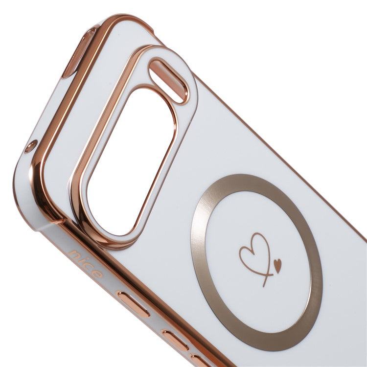 For Google Pixel 9 Pro XL Case Compatible with MagSafe Electroplated TPU Phone Cover Hollow Love Hearts - Ivory White