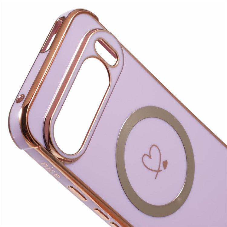 For Google Pixel 9 Pro XL Case Compatible with MagSafe Electroplated TPU Phone Cover Hollow Love Hearts - Purple