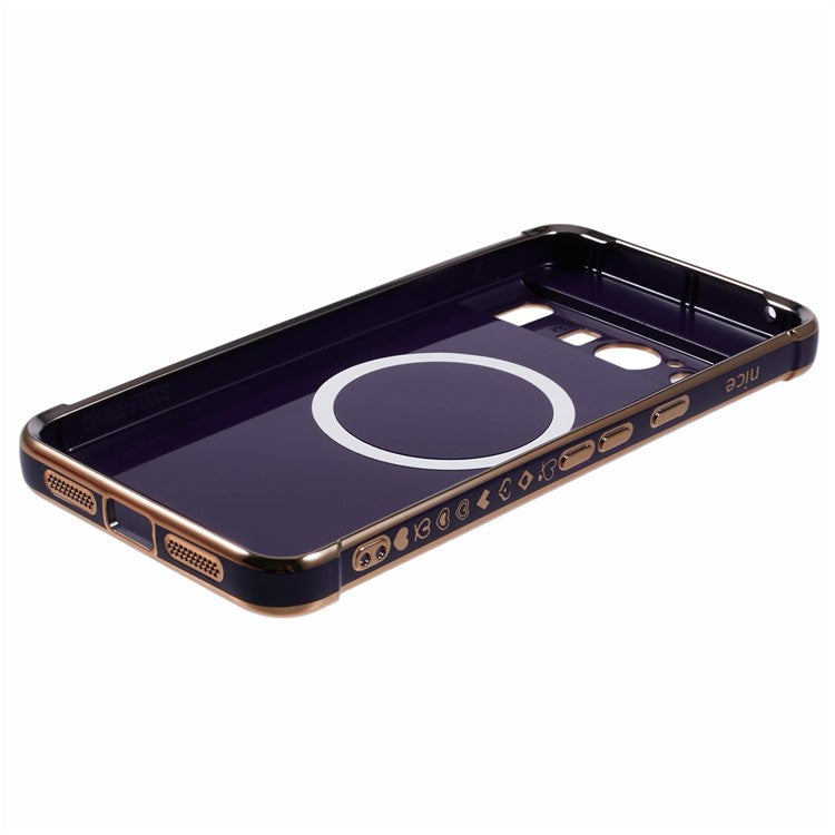 For Google Pixel 8 Pro Case Compatible with MagSafe Electroplated TPU Phone Cover Hollow Love Hearts - Dark Purple