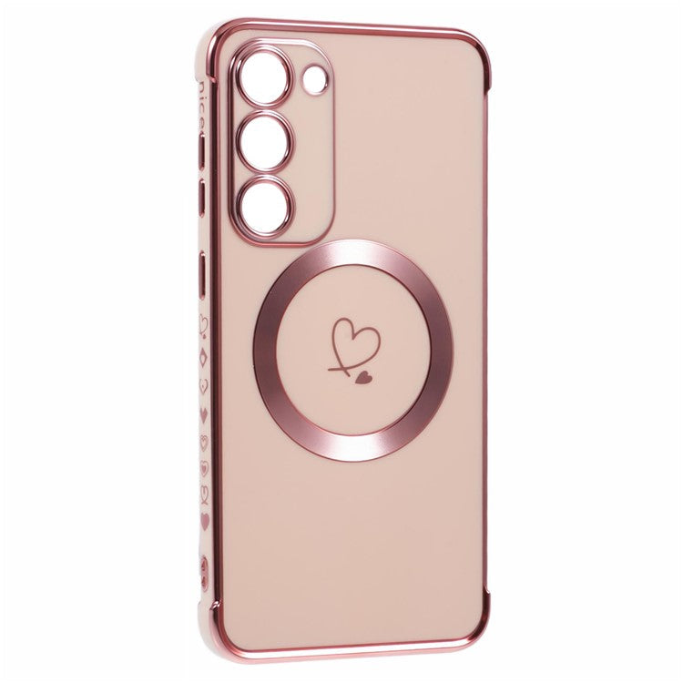 For Samsung Galaxy S23+ Case Compatible with MagSafe Electroplated TPU Phone Cover Hollow Love Hearts - Rose Pink